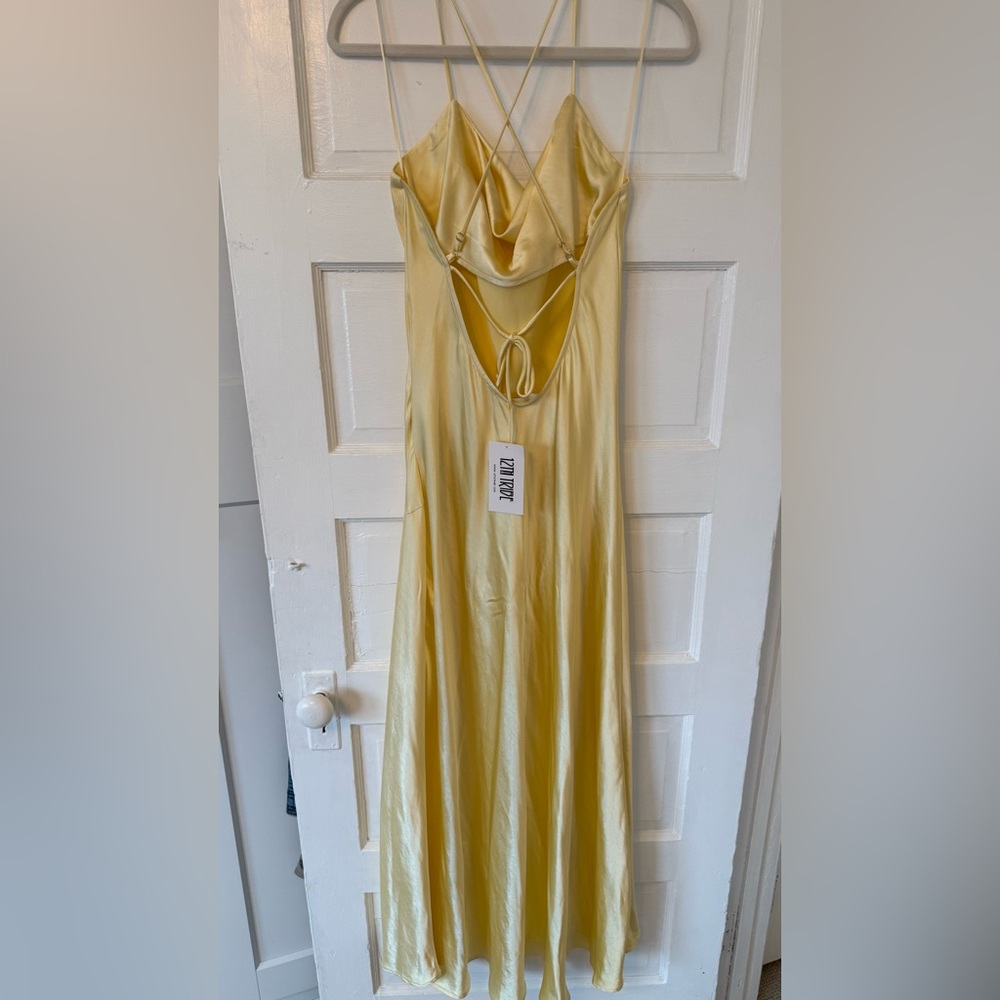 NWT Butter Yellow Satin Slip Midi Dress